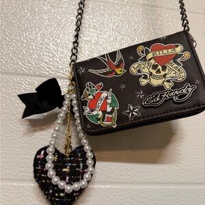 Ed Hardy Black Crossbody Bag with Tattoo Art